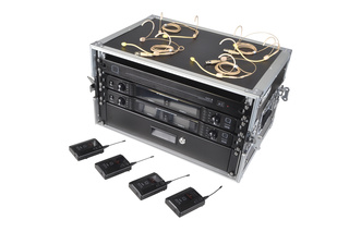 8 Way Wireless Microphone Set with Belt packs and Headsets Racked Ready to Use